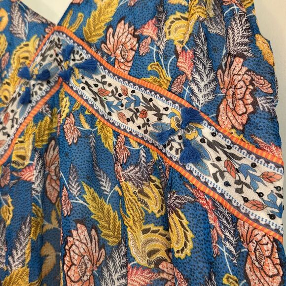 Anthropologie Verb by Pallavi Singhee Blue Floral Boho Tiered Midi Dress Size 12 - Picture 6 of 9